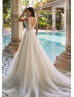 Deep V Neck Beaded Ivory Lace Tulle Sparkly Wedding Dress